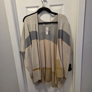 LOFT Cream and Gray Striped Poncho